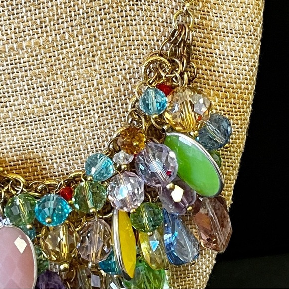 Chunky Colorful Faceted Lucite Dangle Necklace Spring Boho Playful Jewel SHORT - Picture 4 of 8